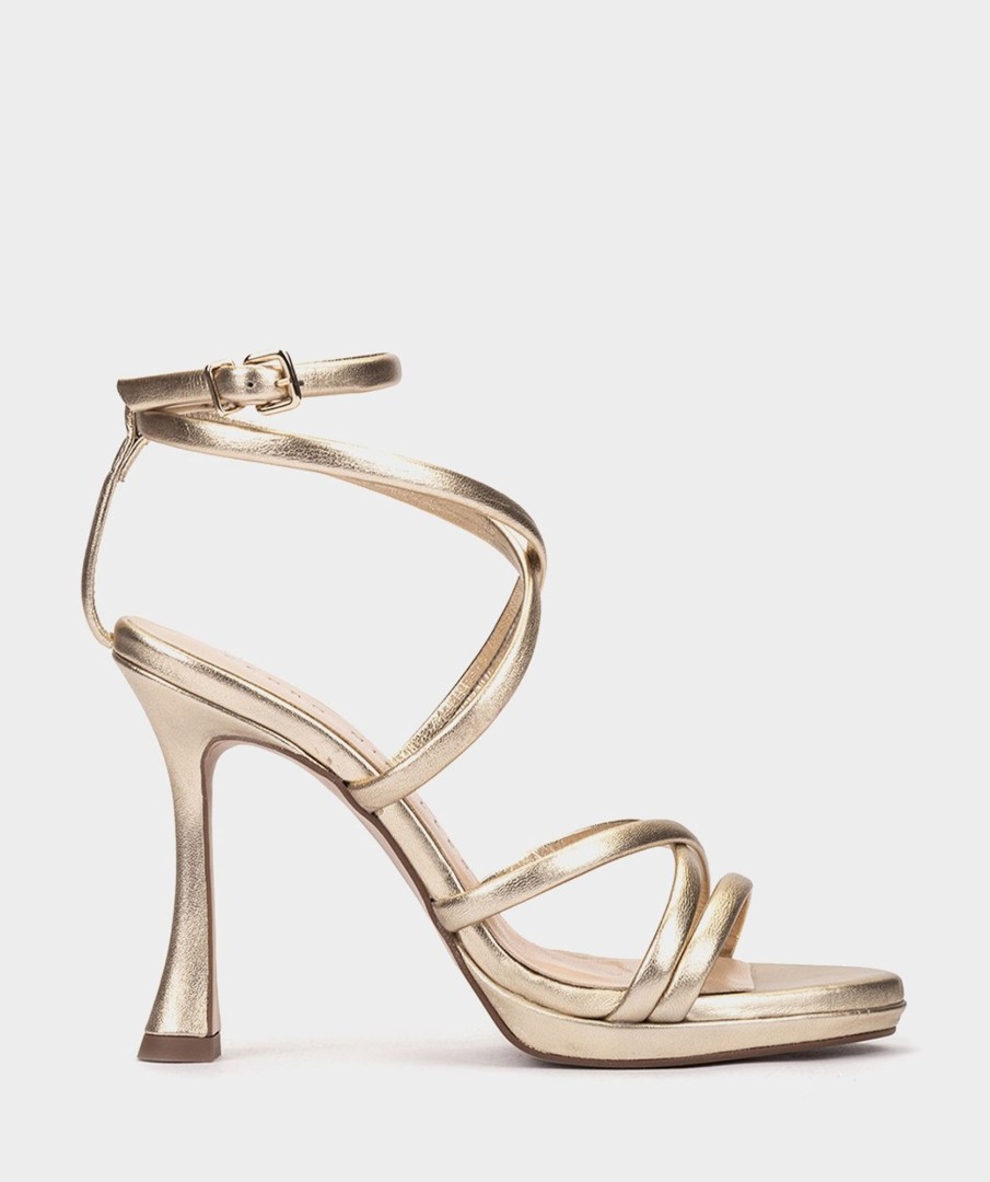 Shoe Pedro Miralles Heeled Sandals | Metallic Leather Heeled Sandals Napa Metal Platino