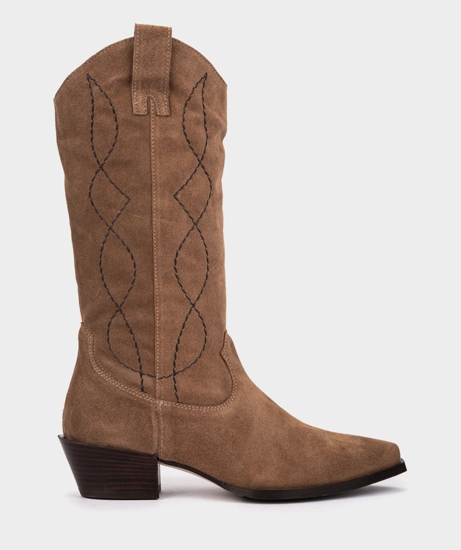 Shoe Pedro Miralles Boots | Mid-Calf Boots In Brown Split Leather Velour Birra