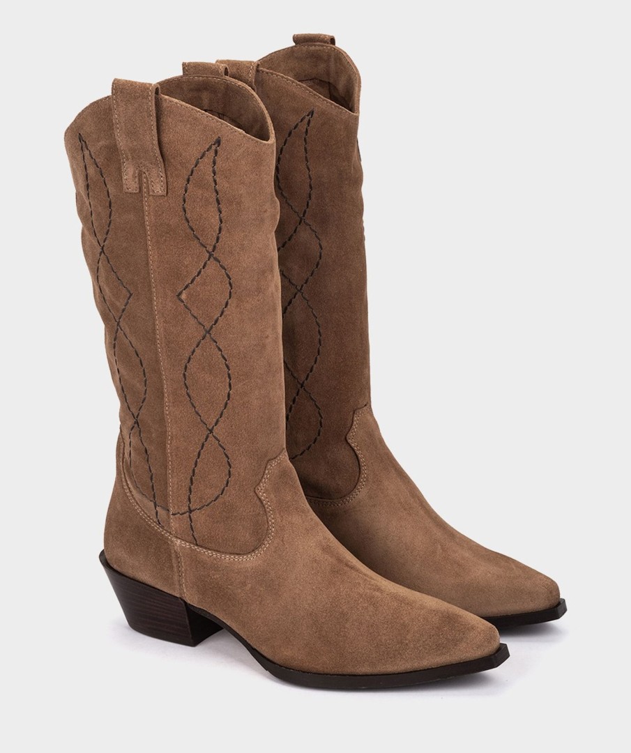 Shoe Pedro Miralles Boots | Mid-Calf Boots In Brown Split Leather Velour Birra