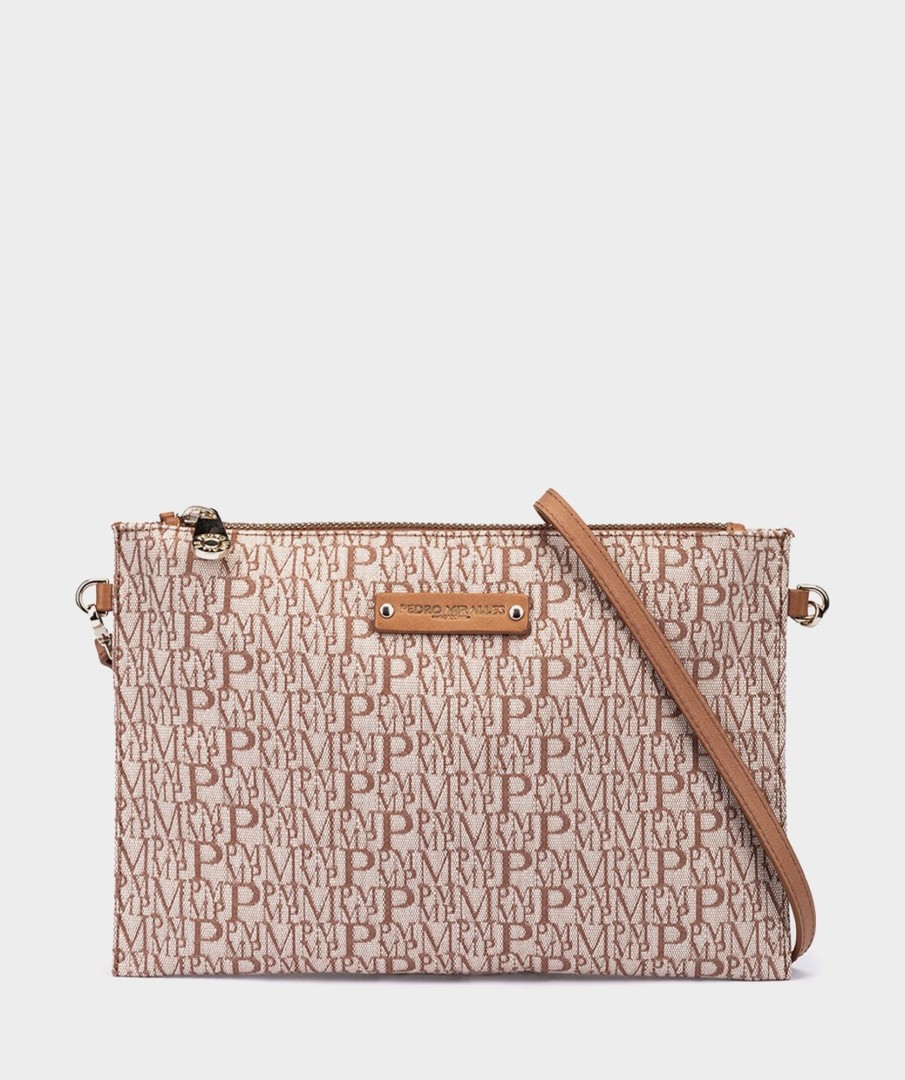 Accessories Pedro Miralles Crossbody Bags | Fabric Shoulder Strap With Print. Tejido Pm Camel