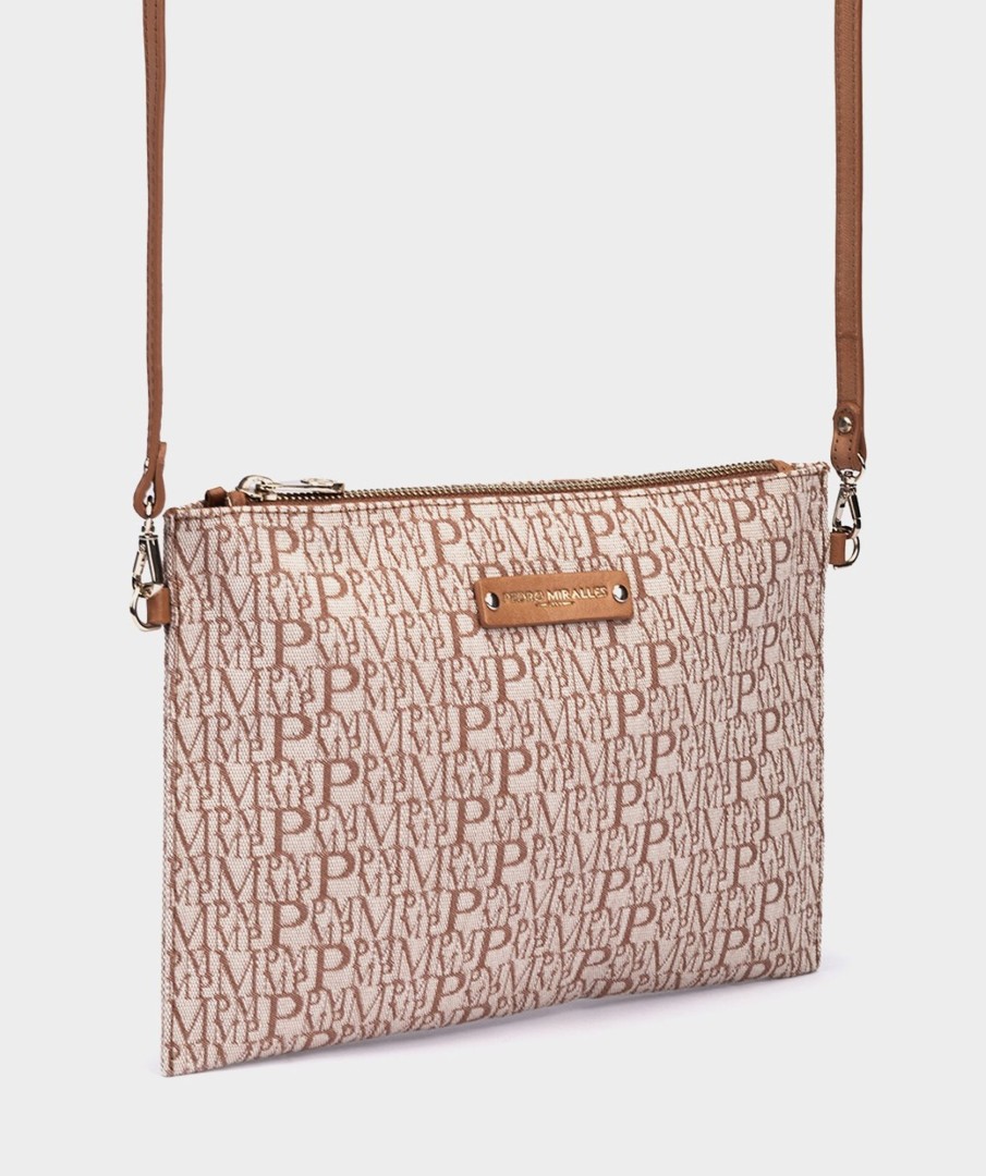 Accessories Pedro Miralles Crossbody Bags | Fabric Shoulder Strap With Print. Tejido Pm Camel