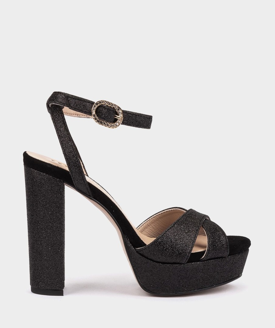 Shoe Pedro Miralles Heeled Sandals | Glitter Heeled Sandals Bright Super Negro