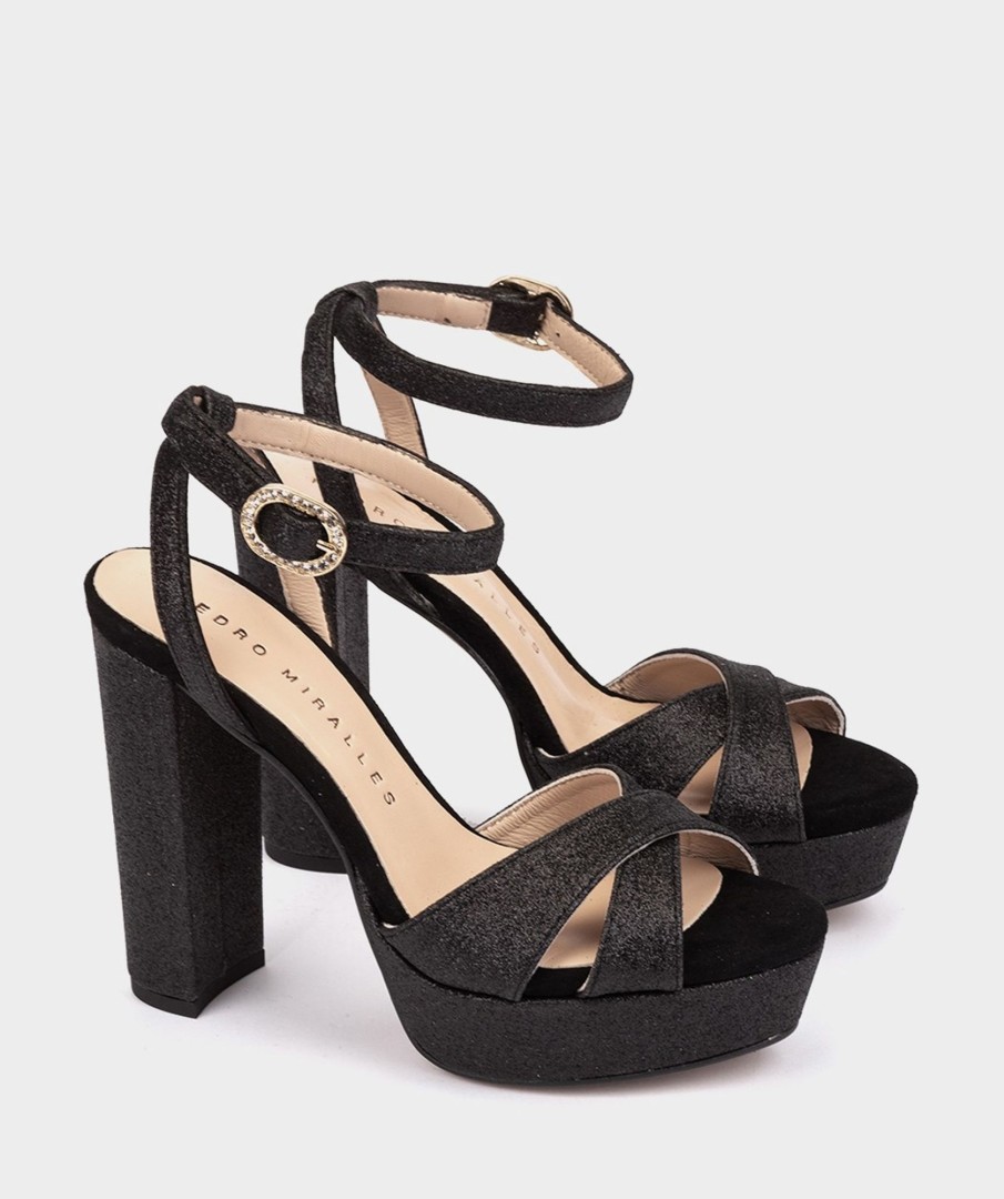 Shoe Pedro Miralles Heeled Sandals | Glitter Heeled Sandals Bright Super Negro