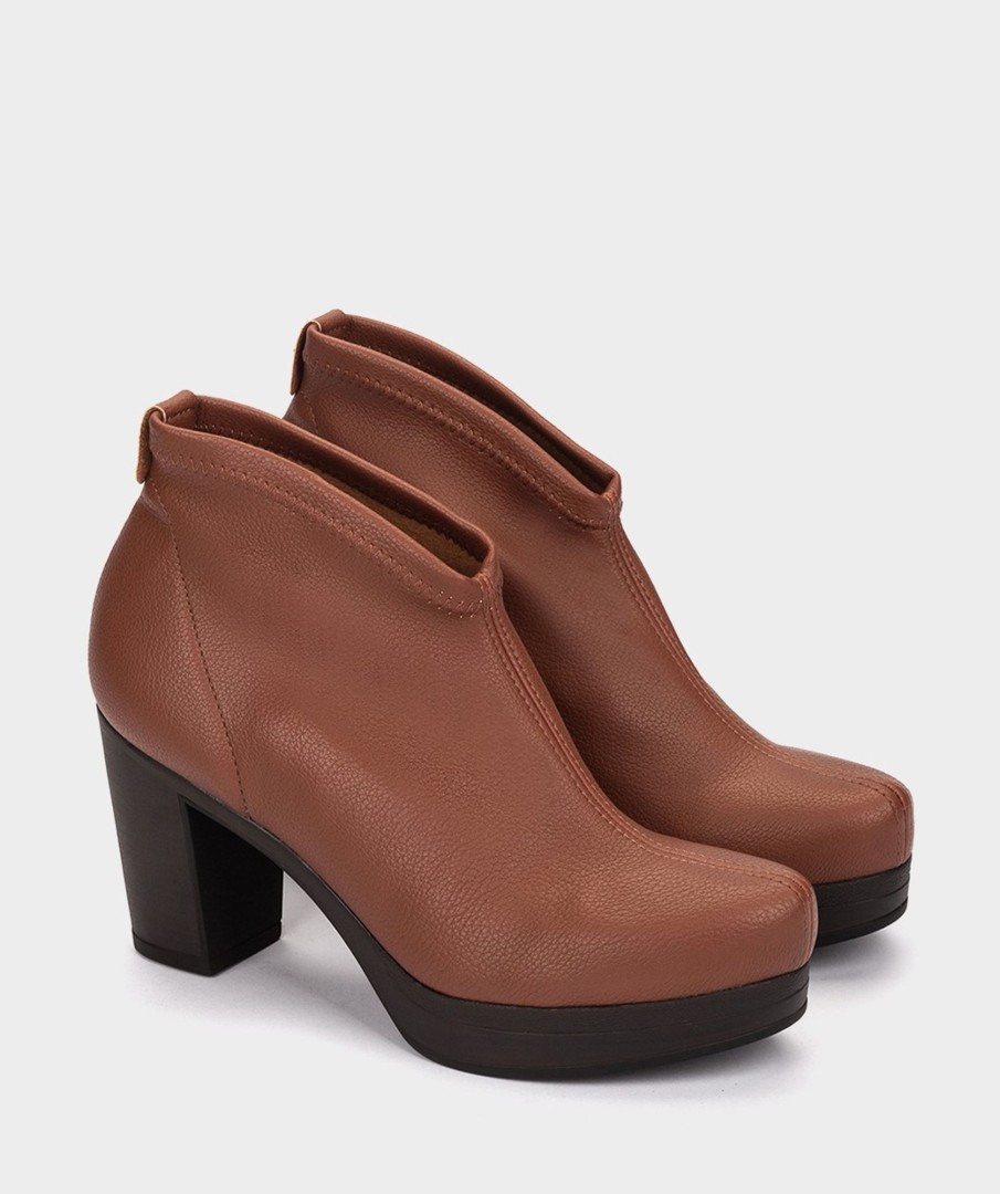 Shoe Pedro Miralles Ankle Boots | Elastic Vegan Leather Ankle Boots In Leather Color Onix Cuero