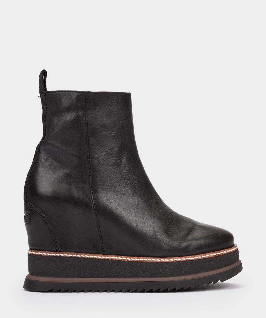 Shoe Pedro Miralles Ankle Boots | Chunk Boots With Leather Platform Elit Negro