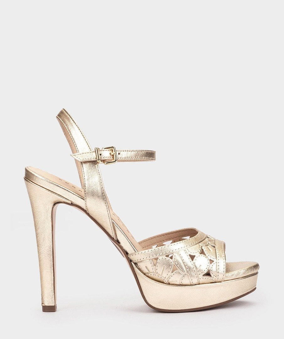 Shoe Pedro Miralles Heeled Sandals | Heeled Sandals With Platform. Napa Metal Platino