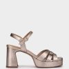 Shoe Pedro Miralles Heeled Sandals | Wide Heel Platform Sandals Made In Leather Napa Metal Humo