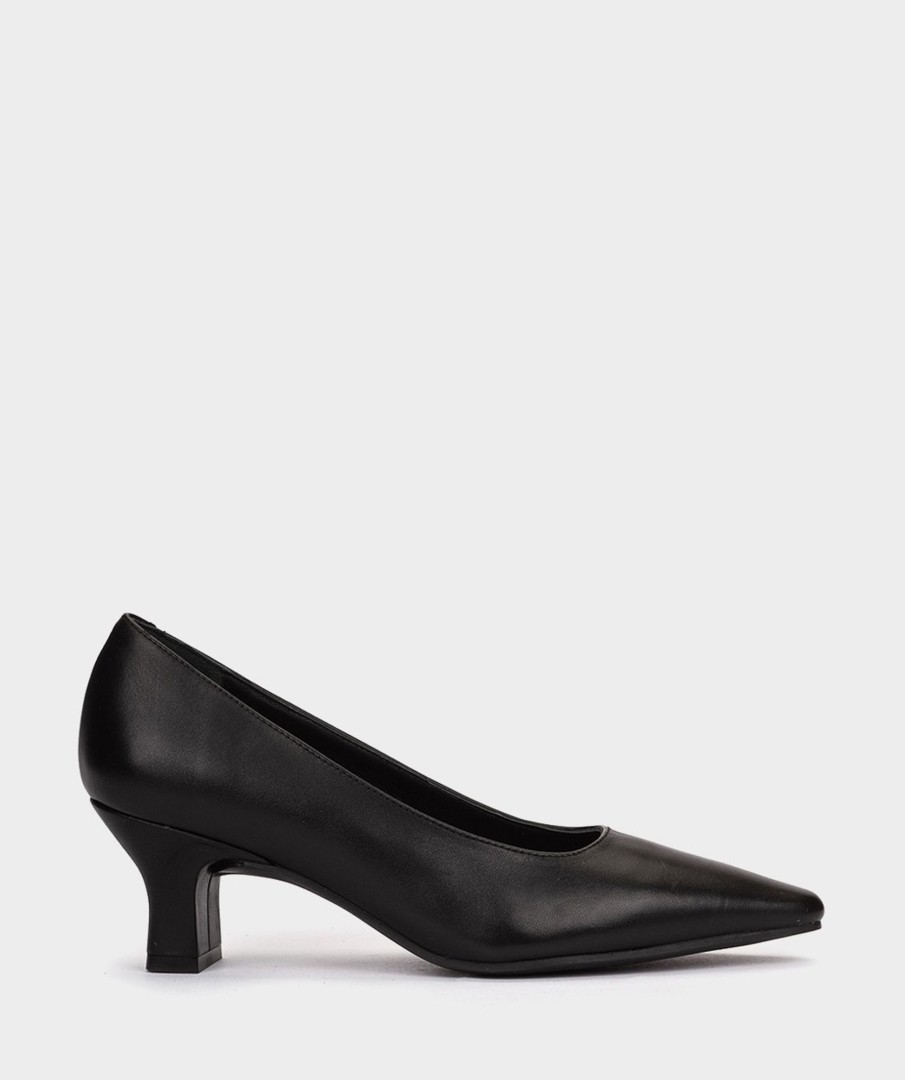 Shoe Pedro Miralles Pumps | Black Leather Pumps With Pointed Toe Heel Seta Negro