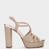 Shoe Pedro Miralles Heeled Sandals | Platform Heeled Sandals In Shiny Fabric In Platinum Nadia Platino