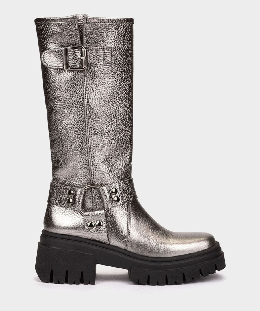 Shoe Pedro Miralles Boots | Biker Style Leather Boots. Nucleo Metal Plomo