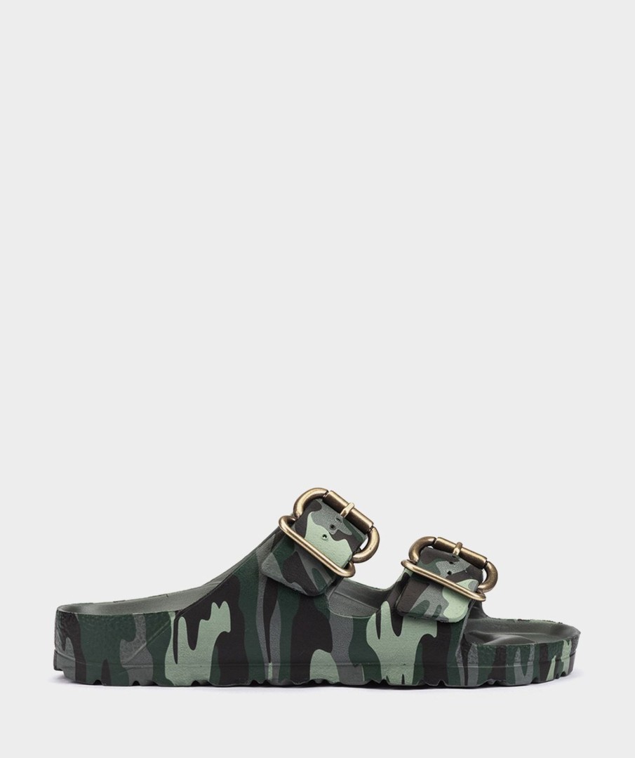 Shoe Pedro Miralles Flat Sandals | Flat Sandals With Camouflage Print, Adorned With Buckles Bio Camuflaje