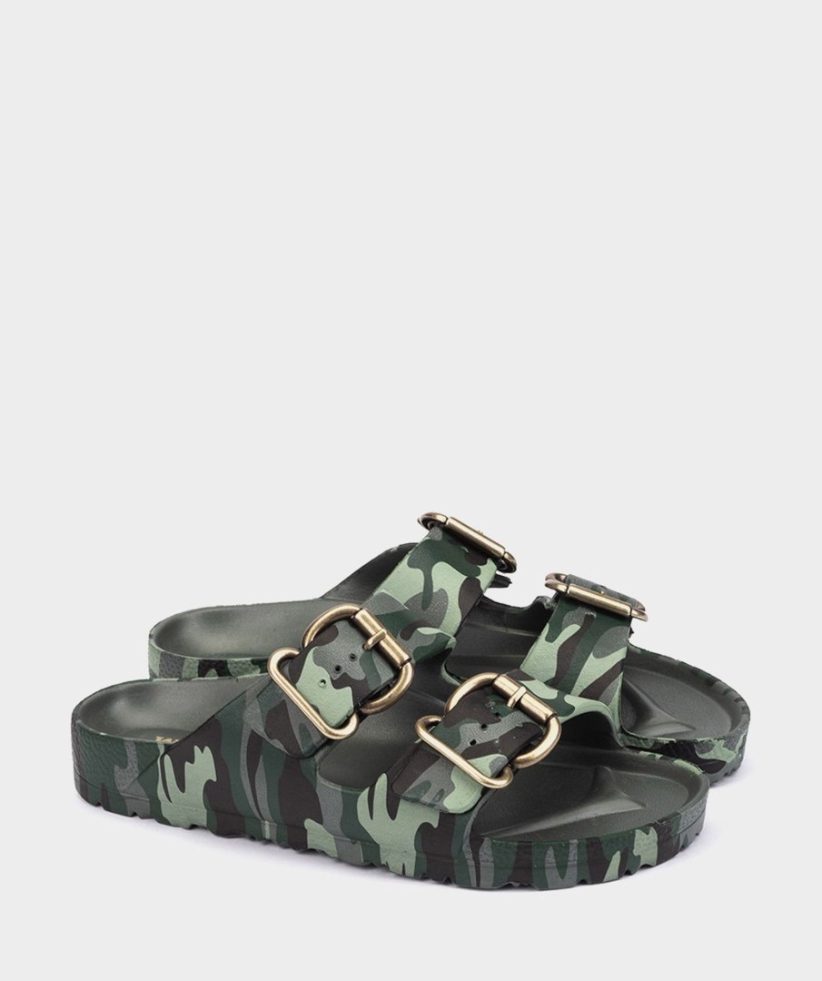 Shoe Pedro Miralles Flat Sandals | Flat Sandals With Camouflage Print, Adorned With Buckles Bio Camuflaje