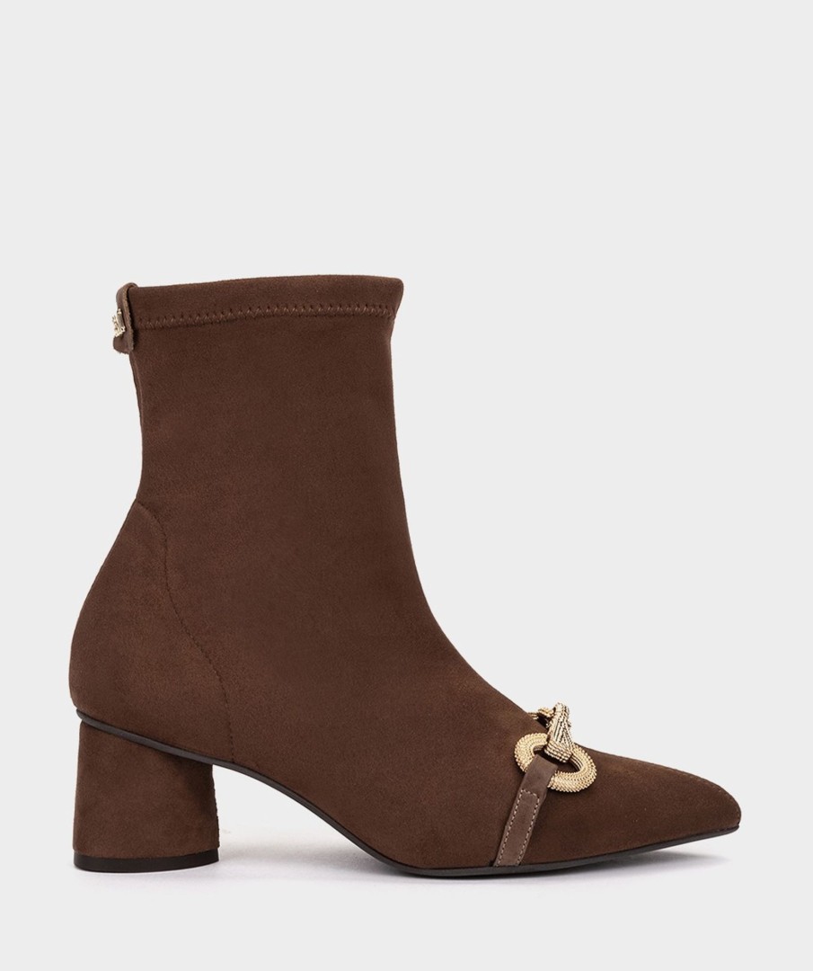 Shoe Pedro Miralles Ankle Boots | Heeled Ankle Boots Made Of Elastic Suede-Effect Fabric In Brown Colour Ante Strech Tabaco