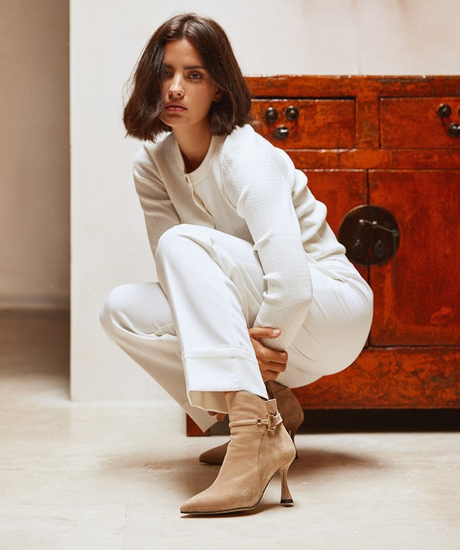 Shoe Pedro Miralles Ankle Boots | Heel Boots Made Of Beige Suede Amalfi Sabbia