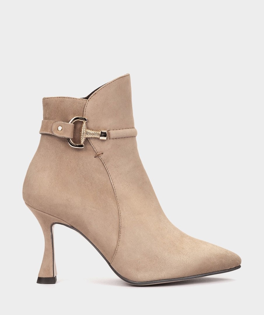 Shoe Pedro Miralles Ankle Boots | Heel Boots Made Of Beige Suede Amalfi Sabbia