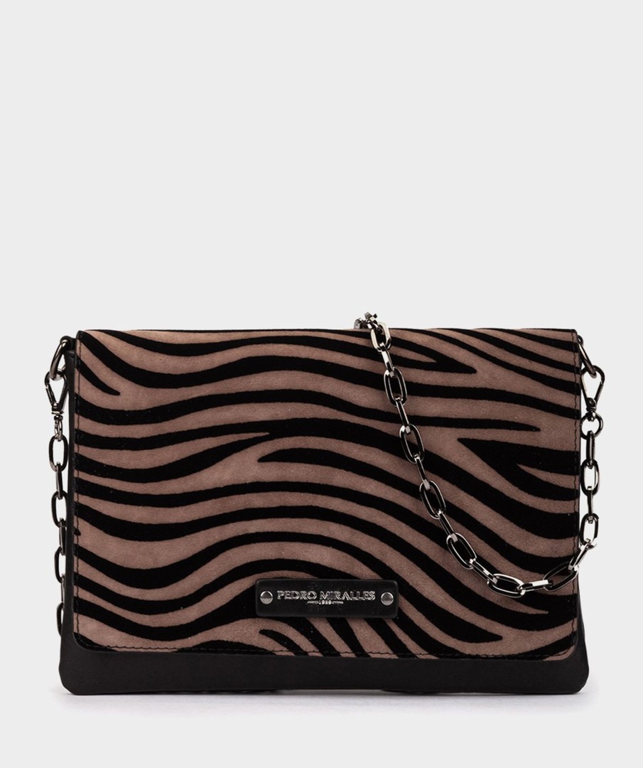 Accessories Pedro Miralles Evening Bags | Sac De Fete En Daim Avec Chaine Zebra Acero