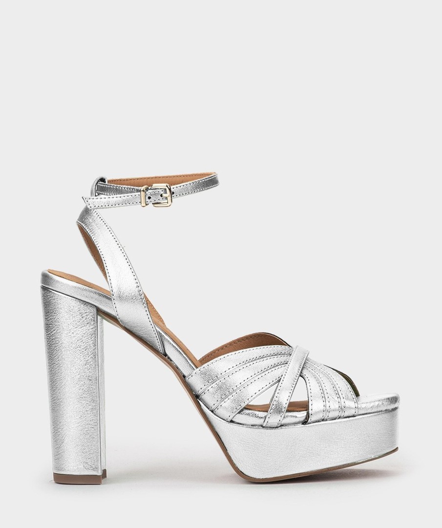 Shoe Pedro Miralles Heeled Sandals | Leather Heeled Sandals Napa Metal Plata