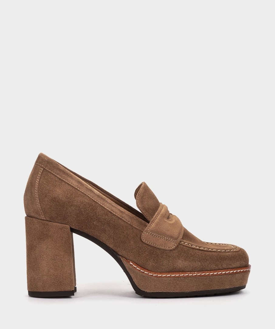 Shoe Pedro Miralles Pumps | Brown Split Leather Loafers Velour Birra