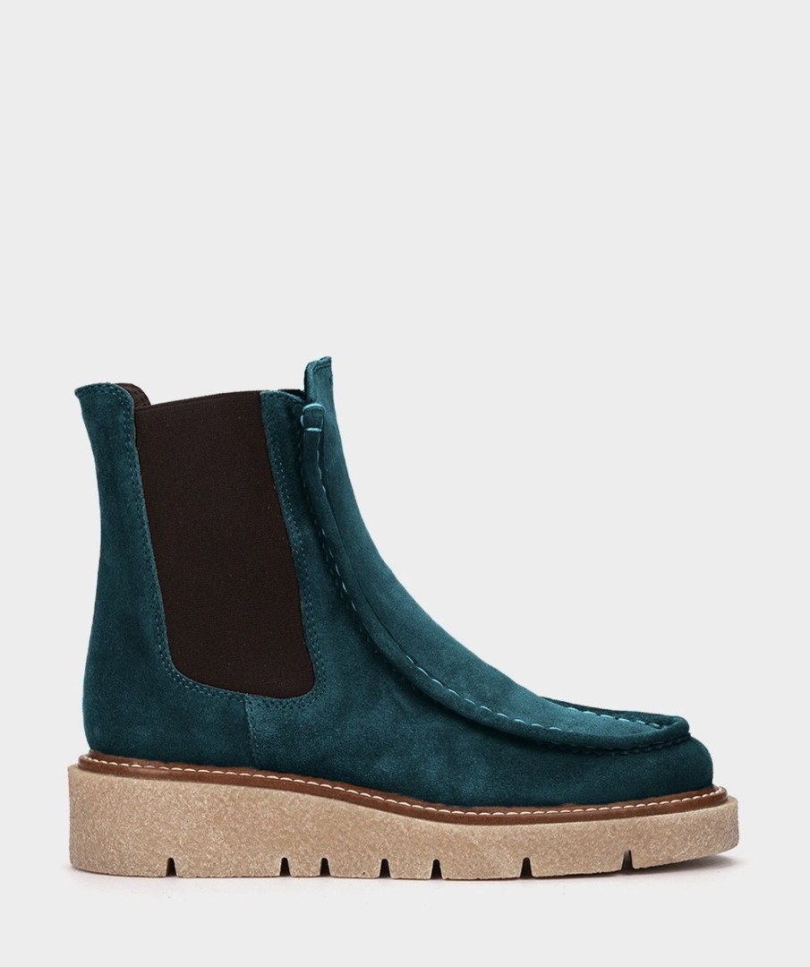 Shoe Pedro Miralles Ankle Boots | Suede Ankle Boots With Elastic Sides In Green Velour Petroleo