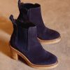 Shoe Pedro Miralles Ankle Boots | Leather Ankle Boots In Navy Blue With Elasticated Side Panels Velour Navy