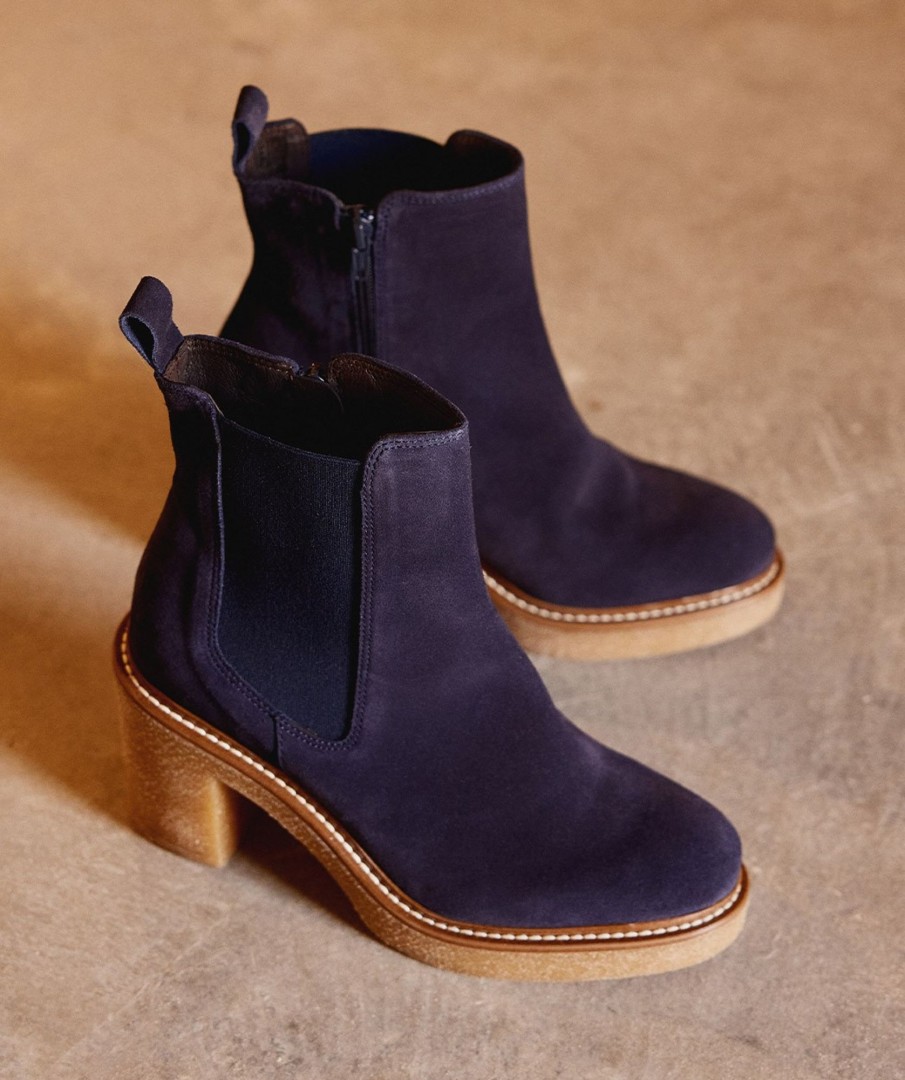 Shoe Pedro Miralles Ankle Boots | Leather Ankle Boots In Navy Blue With Elasticated Side Panels Velour Navy