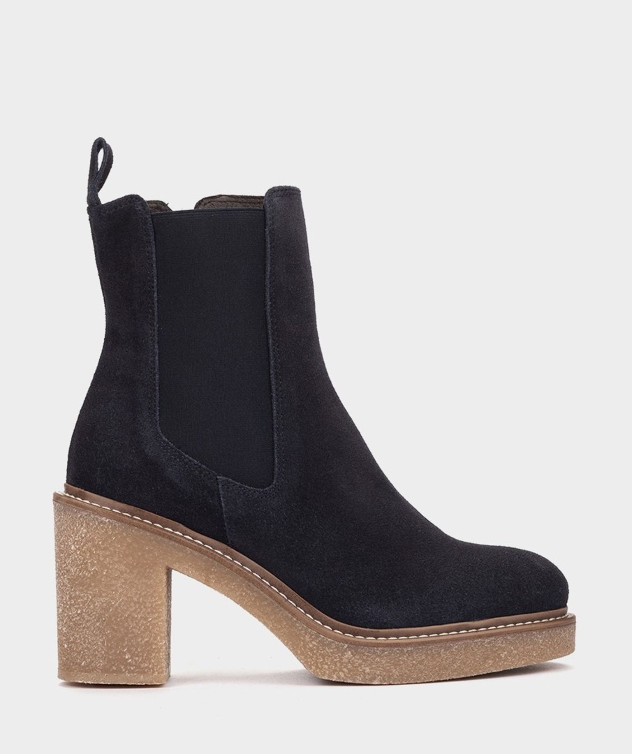 Shoe Pedro Miralles Ankle Boots | Leather Ankle Boots In Navy Blue With Elasticated Side Panels Velour Navy