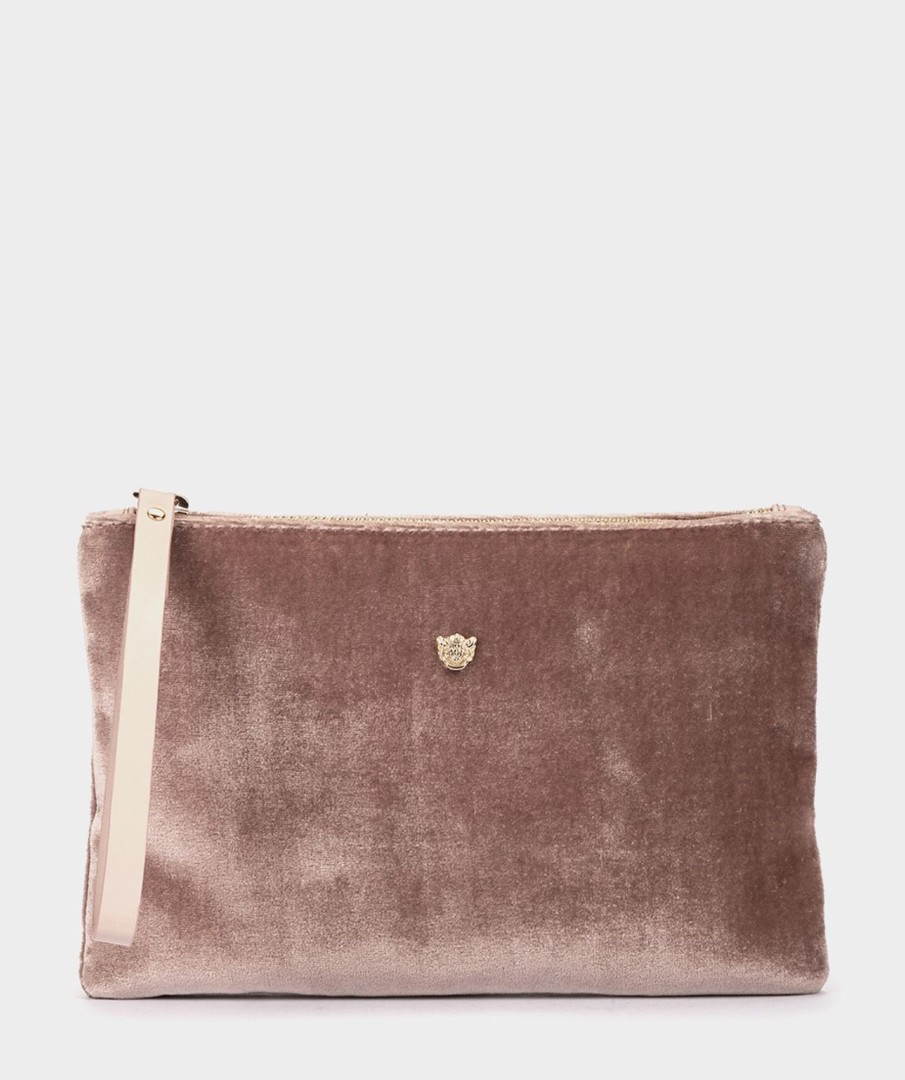 Accessories Pedro Miralles Evening Bags | Velvet Envelope Party Bag With Strap Velvet Nude