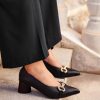 Shoe Pedro Miralles Pumps | Black Leather Pumps With Pointed Toe Heels Nucleo Negro