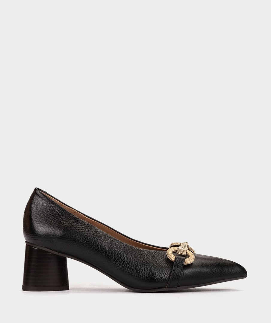 Shoe Pedro Miralles Pumps | Black Leather Pumps With Pointed Toe Heels Nucleo Negro