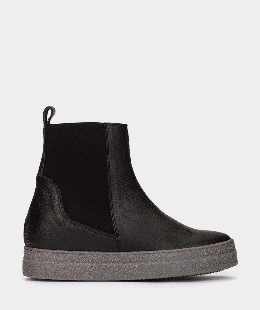 Shoe Pedro Miralles Ankle Boots | Wedge Ankle Boots With Platform In Black Leather Nucleo Negro