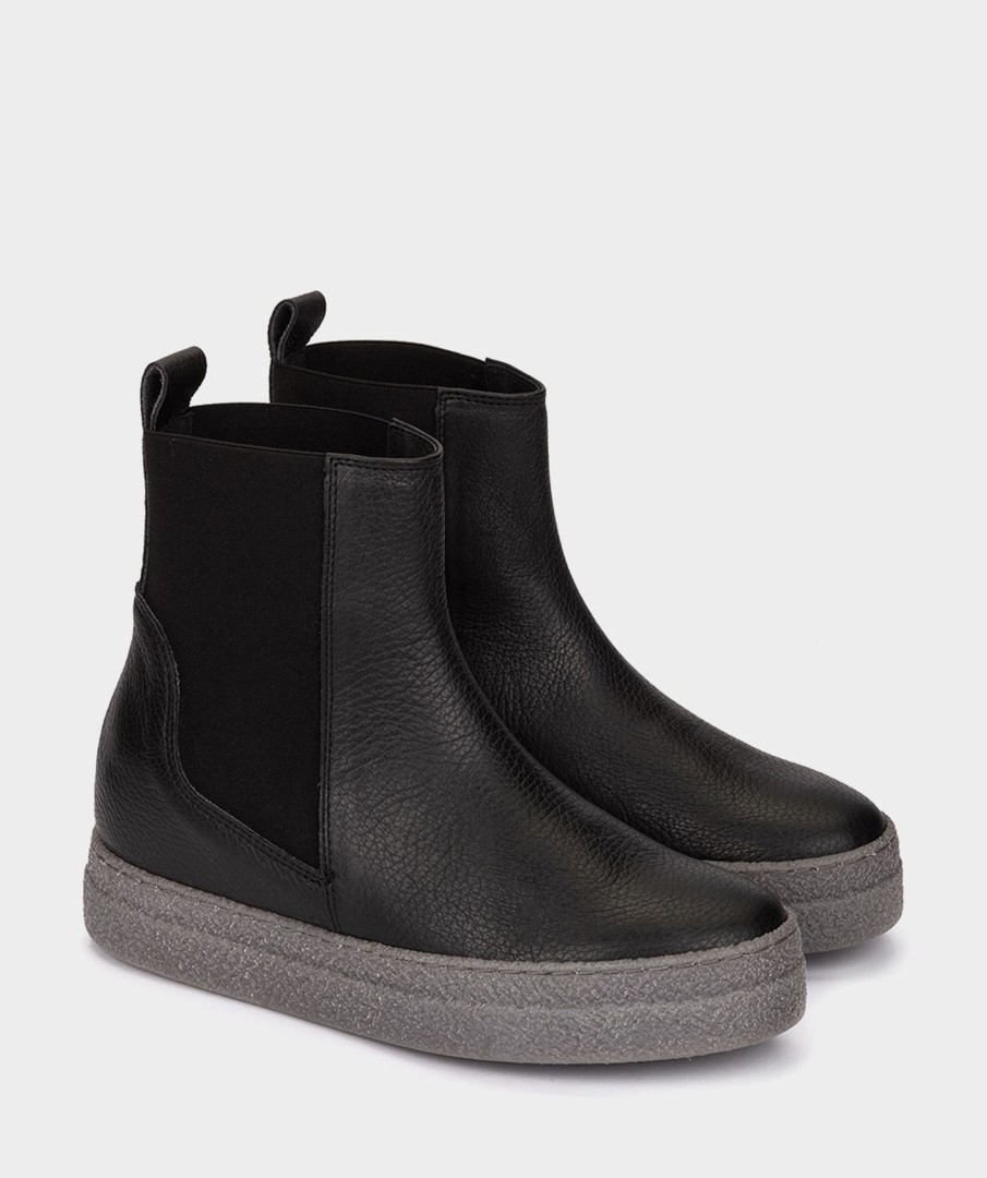 Shoe Pedro Miralles Ankle Boots | Wedge Ankle Boots With Platform In Black Leather Nucleo Negro